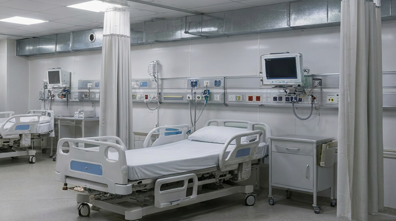 Ambiente hospitalar com sistema de exaustão e ventilação